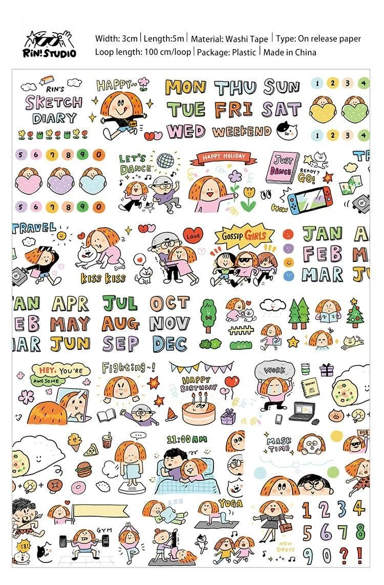 RiN Studio Sketch Diary Washi Tape: Kawaii Journaling Tape