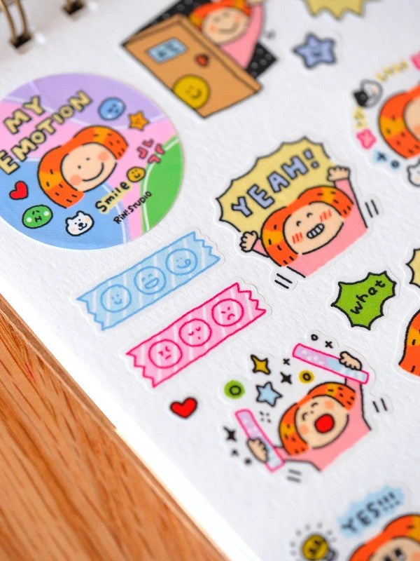 Emotion Die Cut Washi Tape: RiN Studio Vol. 10, Kawaii Journaling Kisscut Tape