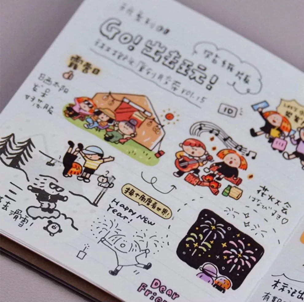 Fun Go Out Washi Tape, Kawaii Journal Stickers, Diary Stickers V15