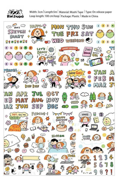 RiN Studio Sketch Diary Washi Tape: Kawaii Journaling Tape
