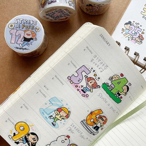 Strike a Pose Washi Tape: Numbered Kawaii Journaling Tape